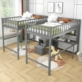 thumbnail image 2 of Double Loft Beds Twin&Twin Size, Modern Wooden Beds Frame with Middle Storage Staircase and Dual Built-in Desks, Storage Beds with Full-length Guardrails and Bookshelves, Gray, 2 of 7