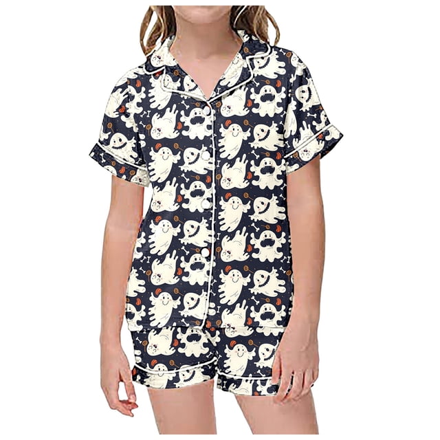 Kcodviy Ensembles 2 Pcs Pyjamas Bébé Fille Pyjamas Shorts pour Enfants Enfants Dormeuses Bébé Graphiques Imprimé Manches Courtes à Boutons Pyjama en Molleton Bébé Fille 6 Mois Chandail Shorts Ensemble de Pyjama