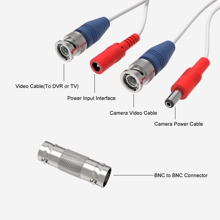 ONN 100′ BNC TO DC CABLE WITH BNC-TO-BNC ADAPTER 1 PACK