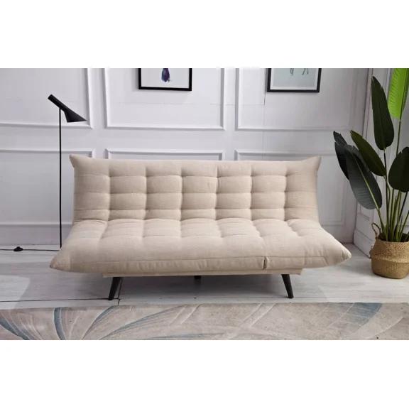 3 in 1 Convertible Futon Sofa Bed, Soft Fabric Tufted Lounge Sofa Bed Living Room Couch, Beige