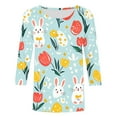 thumbnail image 4 of Cavosen Happy Easter Casual Women's Shirts 3/4 Length Sleeve Summer Bunny Floral Print Pullover Blouse Round Neck Holiday Tops Vacation Festival Tee Shirts Loose Dressy L, 4 of 5