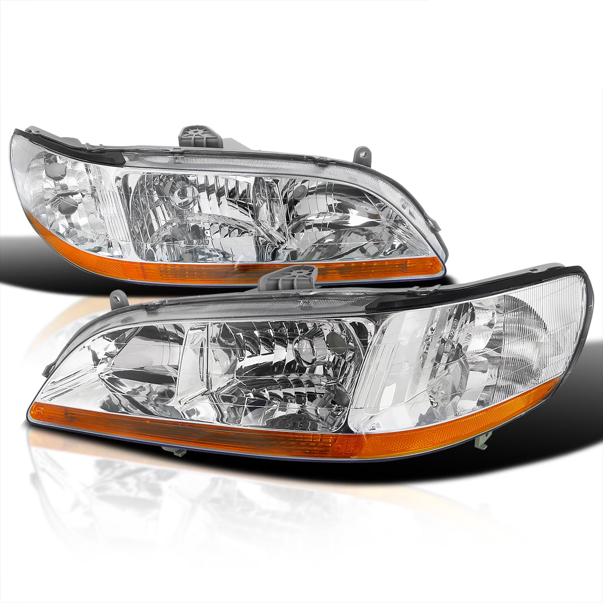 Pair of Chrome Housing Clear Corner Headlight Assembly Lamps Replacement for Honda Accord CG 98-02 