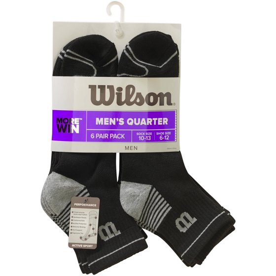Wilson 6 Pack Men's Performance Quarter Top Sock