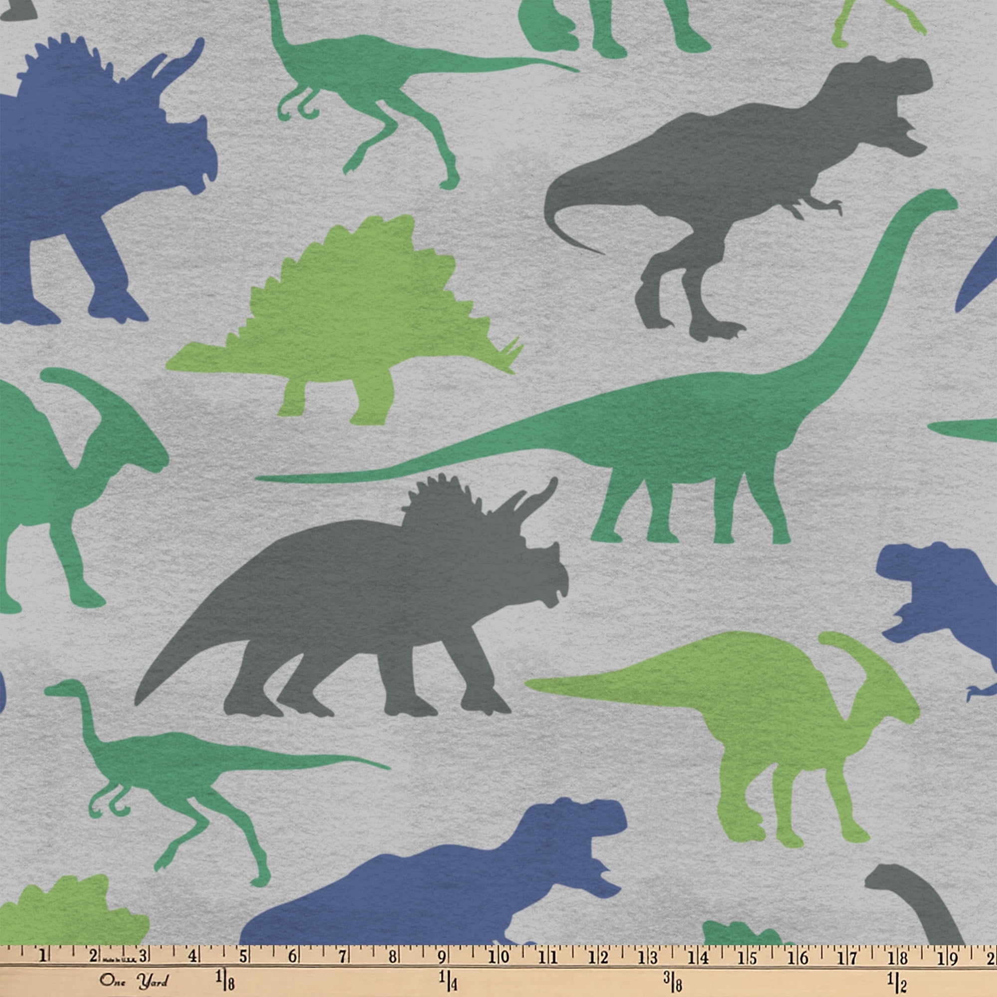 (2 pack) Mainstays 58" x 1.5 yard Lux Anti-pill Fleece Gray Dinos Fabric Precut, Gray