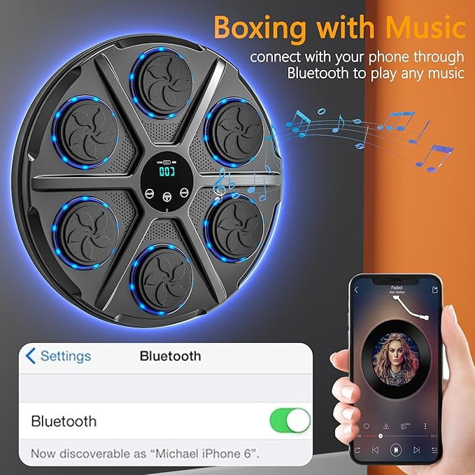 RKXQT 2025 Music Boxing Machine, Smart Bluetooth Music Boxing Training Equipment with Gloves & LED Display, Wall Mounted Machine for Adults and Kids,12 Modes&Speeds, Suitable for Workouts,Home,Gym C