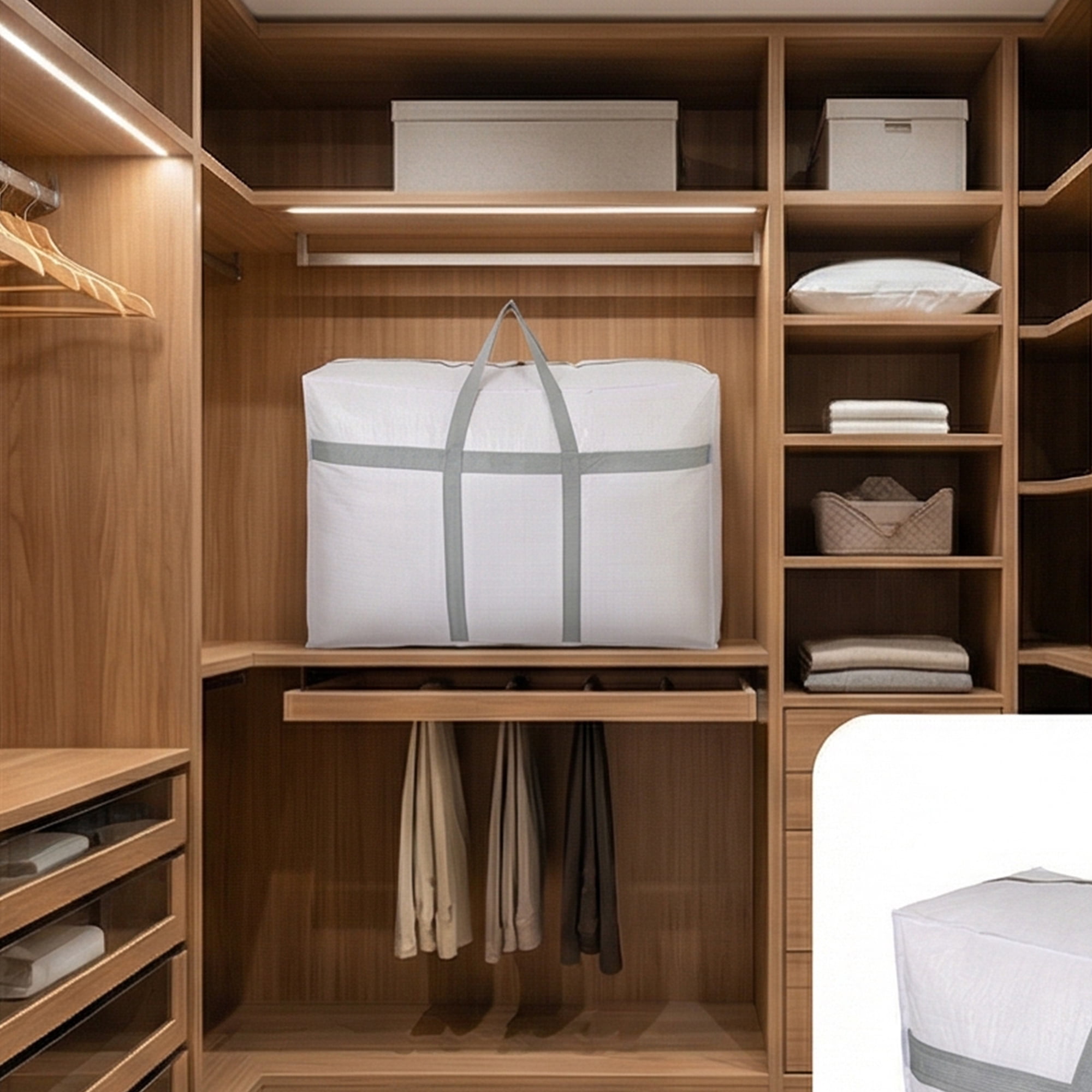 Unique Bargains Clothes Storage Bags for Organizing Clothing White 19.7"x7.1"x15.7"