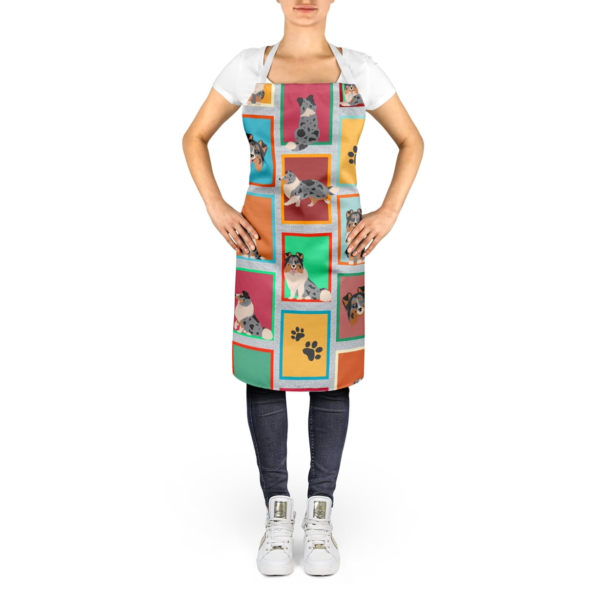 Lots of Blue Merle Sheltie Apron 27 in x 30 in
