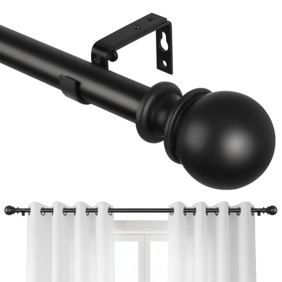 KoshiMe 1-inch Diameter Adjustable Curtain Rod 32-86 inches, Heavy-Duty Curtain Rods, Classic Ball Finials for Indoor/Outdoor Use, Black