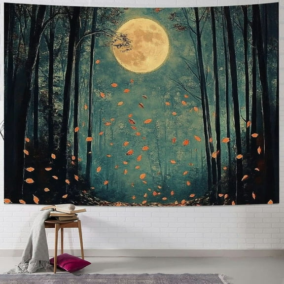 Patifu Full Moon Falling Leaves Tapestry Wall Hanging Unique Style Graphic Tapestries Home Wall Decor Art for Living Room Bedroom Apartment Farmhouse Dorm 40x30inch