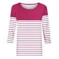 thumbnail image 3 of Jinhomg Plus Size Womens 3/4 Sleeve Tops Trendy Striped Printed Round Neck Tees Fall Casual Loose Going Out Wear Seasonal Sale Hot Pink L, 3 of 4