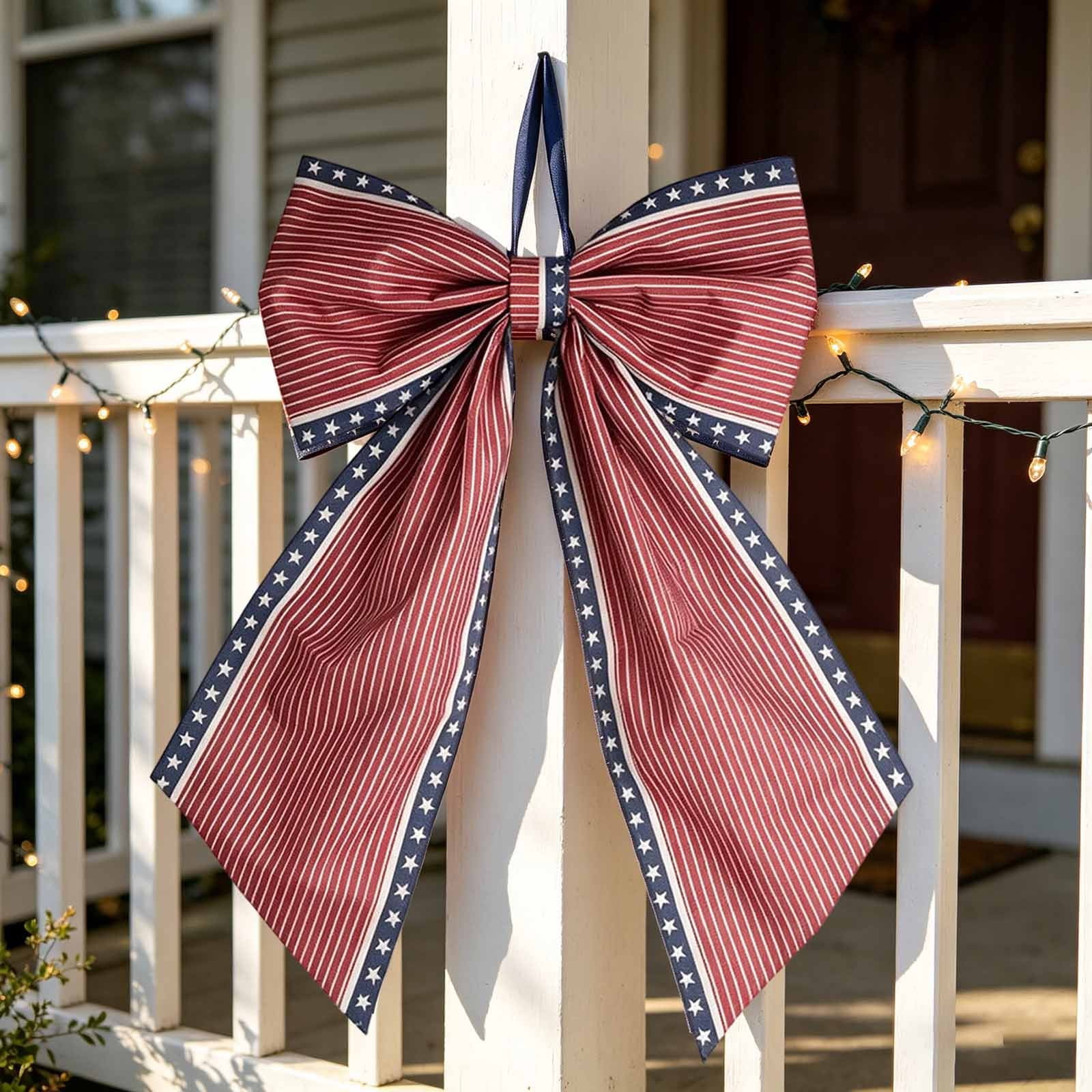 Patriotic Wreath Bows for Front Door Large 35.4" Red White and Blue Ribbon with Stars and Stripes for 4th of July Memorial Day Indoor Outdoor Party Decor