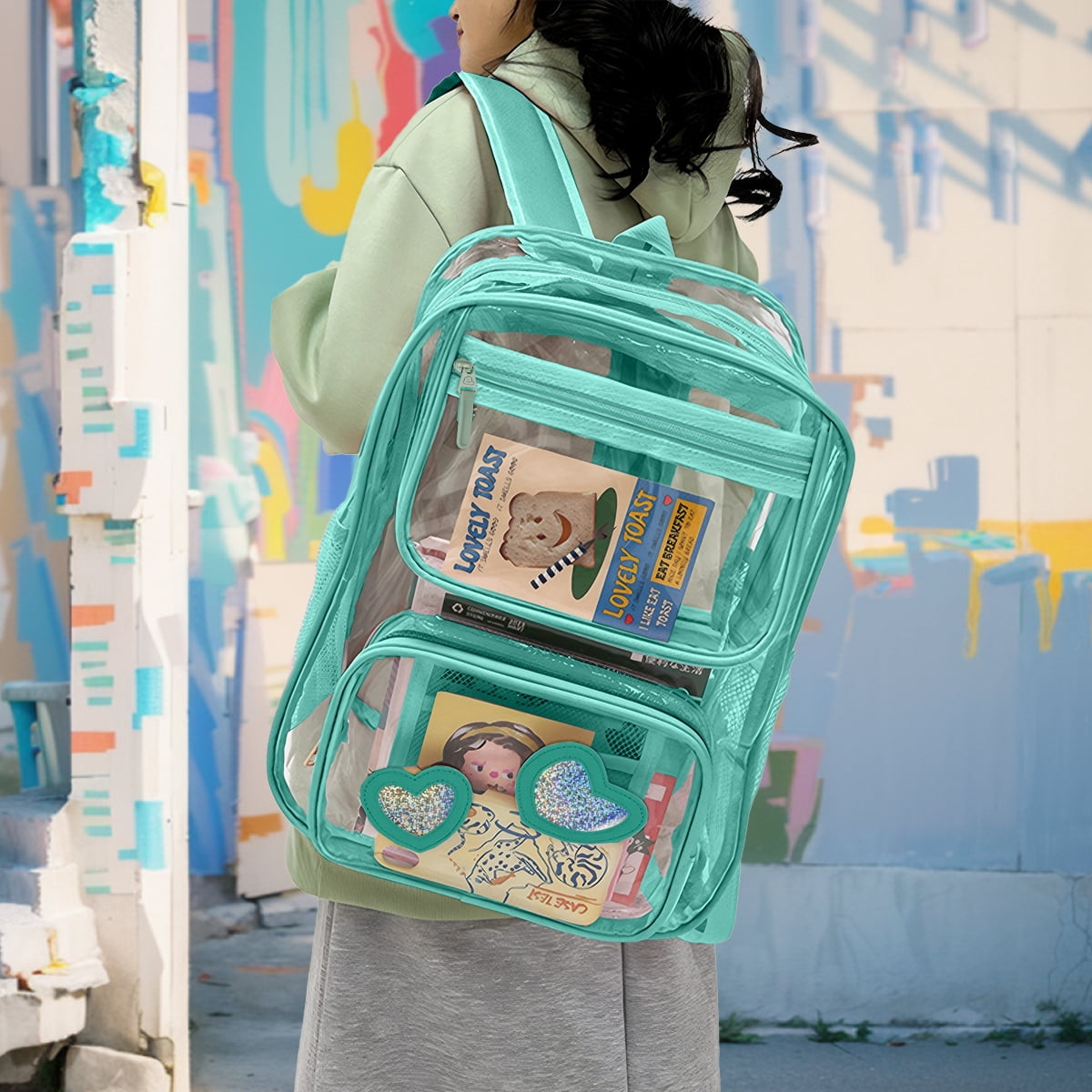 DAKIMOE Clear Backpack Heavy Duty Stadium Approved School Cute Transparent Backpacks Clear Bag Travel