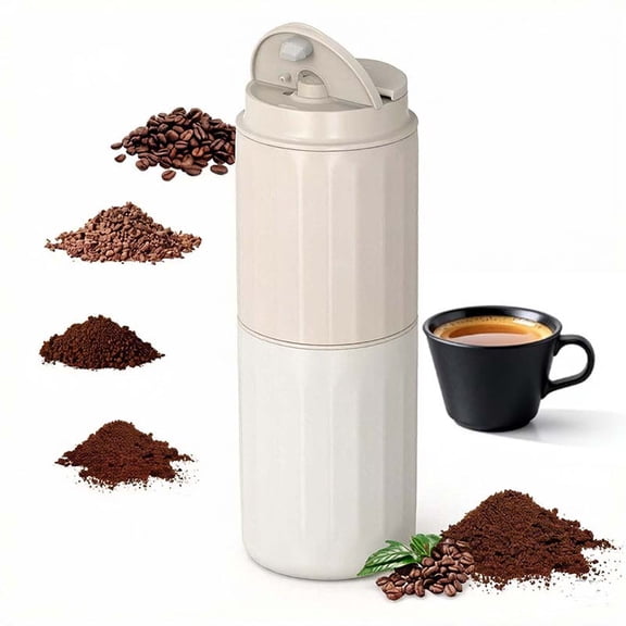 Auseo Portable Coffee Grinder & Brewer Combo, 5-Speed Adjustable Electric Grinder with Insulation, Perfect for Travel & Office Use (White)