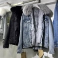 thumbnail image 5 of Winter Women's Denim Jacket with Faux Fur Hood, Sherpa Lined Oversized Puffer Coat, Thick Warm Quilted Lining, Heavy Duty Cold Weather Parka, 5 of 5