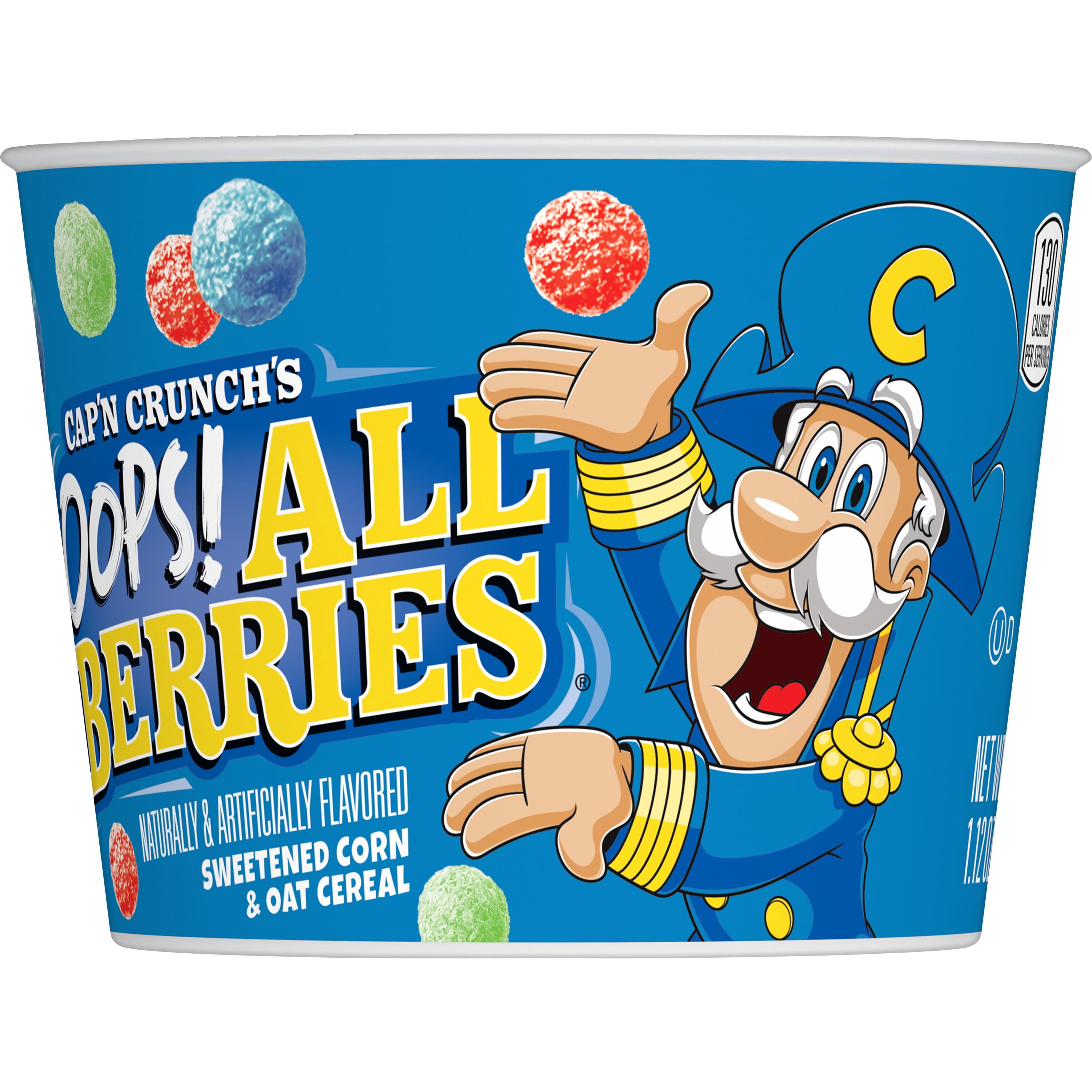 (10 pack) Cap'n Crunch Sweetened Corn & Oat Cereal Oops All Berries Breakfast Cereal, 1.12 oz Cup