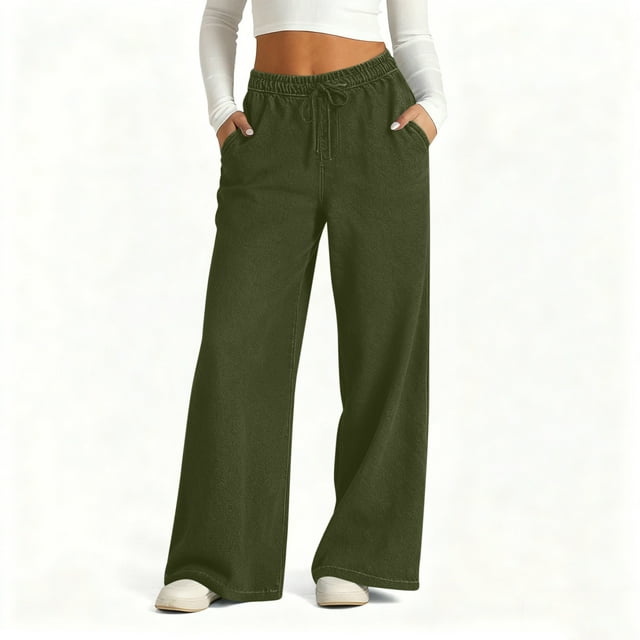 Karight Jeans for Women High Waisted Wide Leg Womens Jeans with Pockets Elastic Waist Strechy Drawstring Pull On Denim Pants