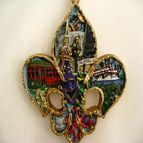 New Orleans Scenery Fleur De Lis Holiday Ornament Christmas with Free Drawstring Pouch / Bag