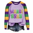 thumbnail image 2 of Sexlip Womens Long Sleeve Sweatshirt Mardi Gras Letter Print Design Contrast Sleeve Soft Fabric for Casual Wear Purple XL, 2 of 4