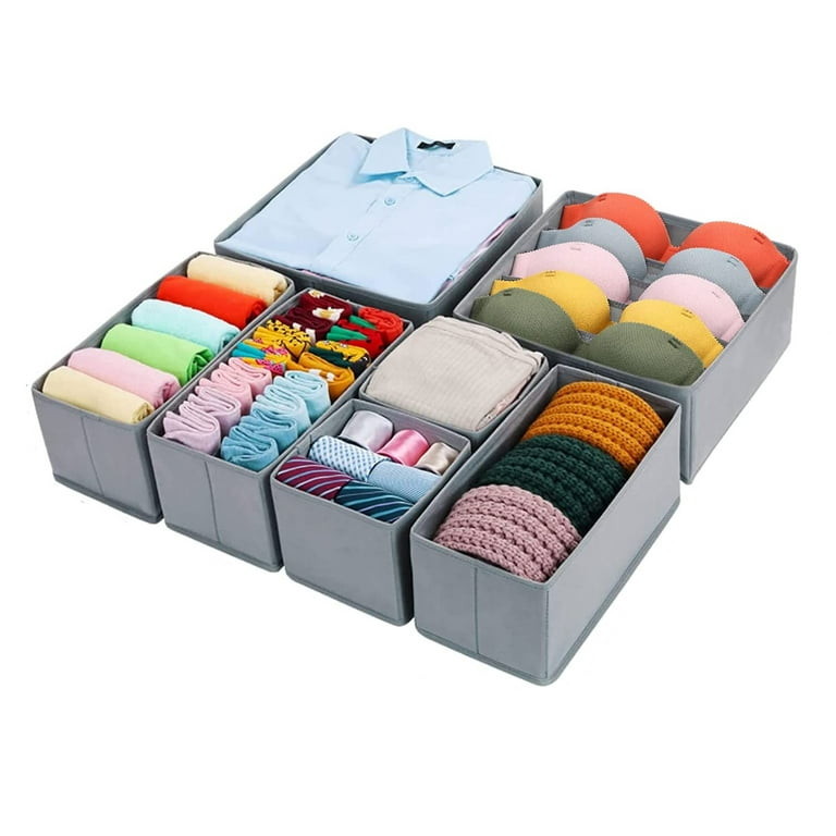  Butishop 6 Pcs Underwear Drawer Organizer Foldable Closet  Clothes Dividers Nylon Dresser Compartments Storage Box Set Fit for Bras  Socks Underpants Panties and Ties Organization(Grey, 6/7/11) : Home &  Kitchen