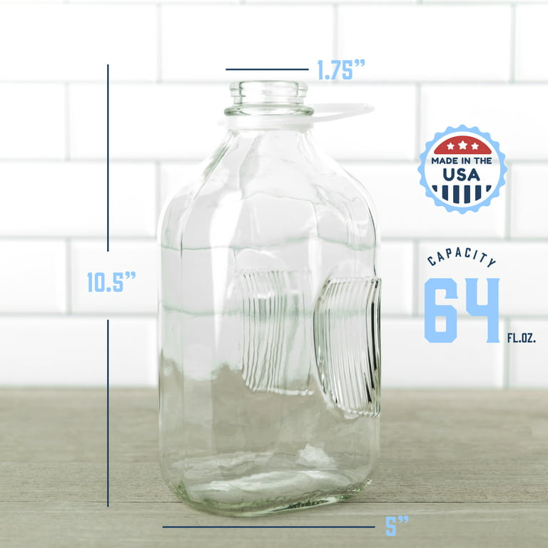  The Dairy Shoppe Heavy Glass Milk Bottle - Jug with Lid and a  Silicone Pour Spout - Clear Milk Container for Fridge - Reusable Glass Milk  Jug Dispenser - Made in
