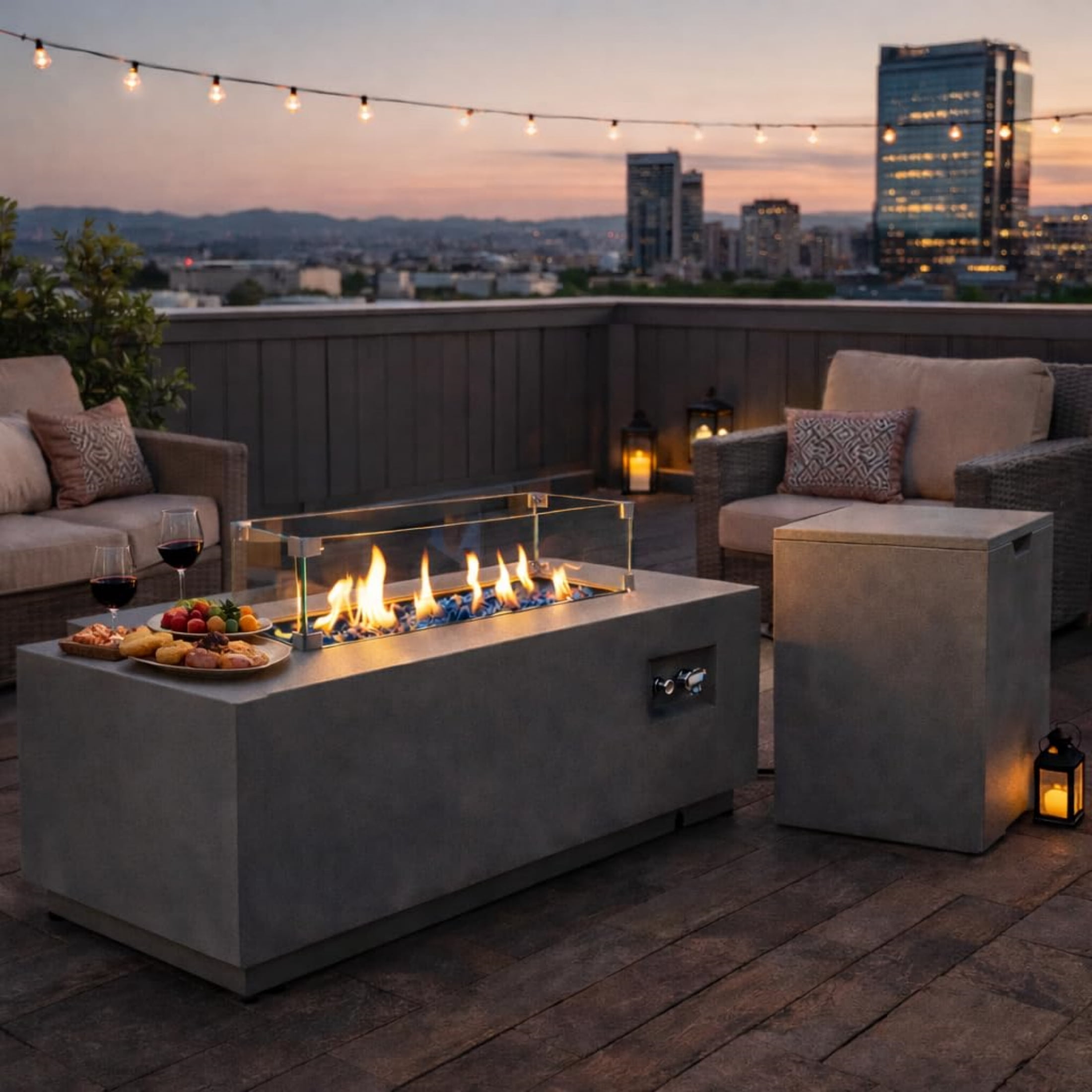 Chicdaze 42" Outdoor Propane Fire Pit Table, 50,000 BTU Rectangle Natural Gas Firepit with Tank Table, No Assembly Low Profile Fire Table for Outside Patio & Backyard, CSA Certified