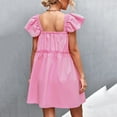 thumbnail image 5 of Summer Mini Dress for Women Casual Solid Color Ruffle Short Sleeves Square Neck Short Dress Ruched A Line Beach Dress, 5 of 5