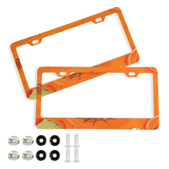 Aluminum License Plate Frame 2 Pack Car Exterior Accessory Car Tag Holder for Front Rear Plates Cars Decor Black Spider Webs