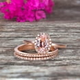 thumbnail image 2 of 3Pcs 2.50 Carat 10K Rose Gold Morganite Engagement Ring Set Wedding Set Promise Ring For Bride 8X6mm Oval Cut Gemstone Pink Morganite Anniversary Ring, 2 of 5