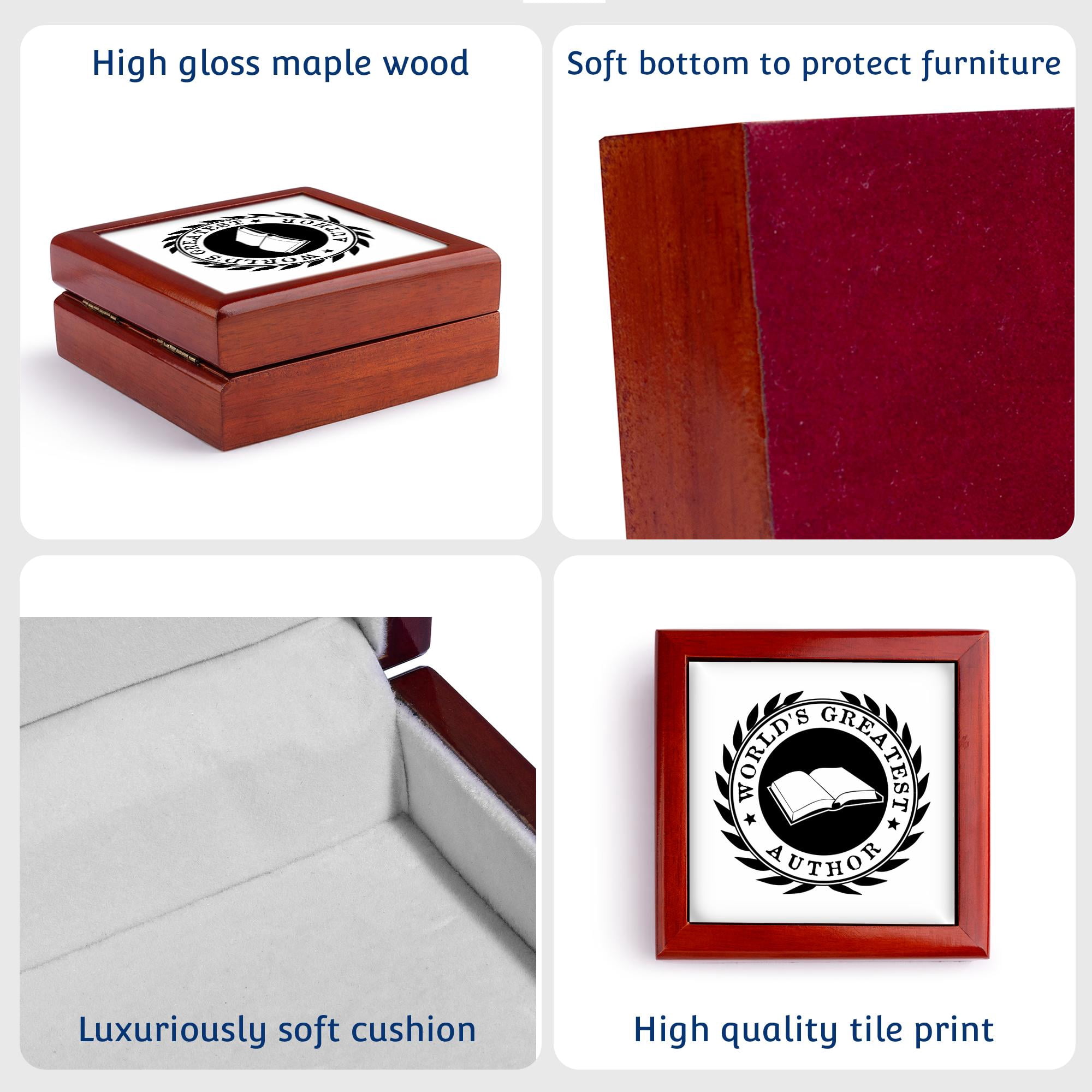 3dRose, Worlds Greatest Author. Best writer job pride black and white graphic, Jewelry Box 5.5x5.5 inch with 4 inch tile