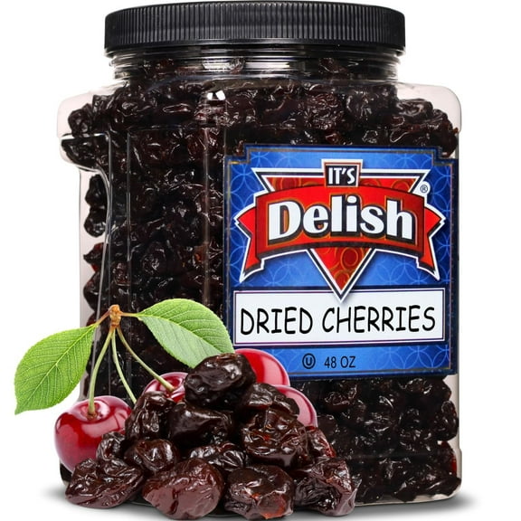 Dried Cherries by It's Delish, 3 LBS Jumbo Container  Naturally Sweet Dried Cherries Unsweetened  No Sugar Added  Healthy Snacks Bulk Cherry Dried Fruit for Baking and Snacking  Vegan, Kosher