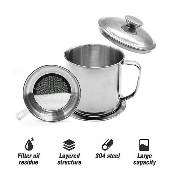 X Grease Container Kitchen Tank with Filter and Non-slip Coaster Tray for Meat Oil and Cooking Grease Storage