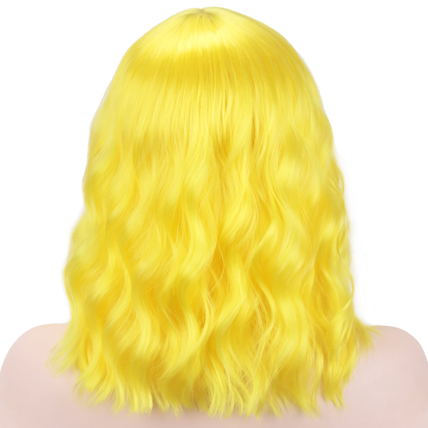 BERON Yellow Wigs Short Curly Bob Wig with Bangs Wavy Hair Wigs 14 Inches Women's Synthetic Wigs Daily Party Use