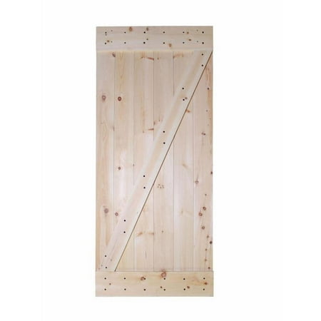 CALHOME 36 in. x 84 in. Unfinished Z-Bar 100% Knotty Pine Interior Barn Door