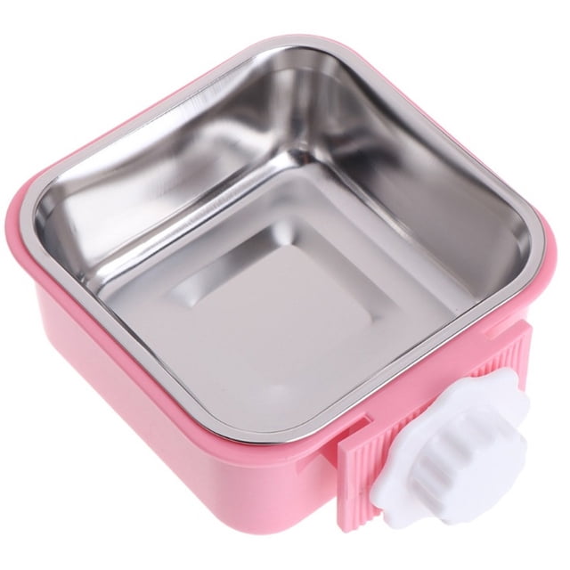 Cuenco para perros con jaula, cuenco de agua para comida colgante extraíble de acero inoxidable, cuencos para jaula para mascotas con soporte para pernos