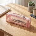 thumbnail image 4 of 1Pc Nylon Mesh Zipper Bags, 7.5" Transparent Makeup Brush Pouch, Portable Cosmetic Bags, Rectangle Pencil Case Organizer for Travel, Lipstick, Earphone, Keys - Pink, 4 of 7
