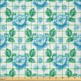 thumbnail image 2 of Ambesonne Rose Fabric by the Yard Microfiber, Vintage Blue Blooms Botany, 10 Yards, Sky Blue Jade Green, 2 of 2