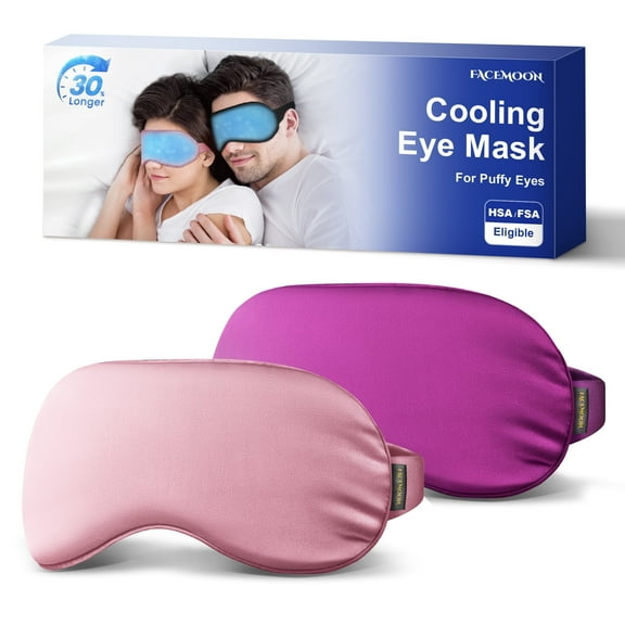 FACEMOON Cooling Eye Mask - Reusable Gel Ice Pack for Puffy Eyes, Migraines, Dark Circles & Swelling Relief, Adjustable Strap (Pink & Purple)