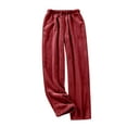 thumbnail image 4 of Hearthz Women Fleece Pajama Bottoms Wine Soft Fuzzy Elastic Waist Wide Leg Sleep Pants with Pockets Fall Winter Warm Pj Bottoms for Women, 4 of 8