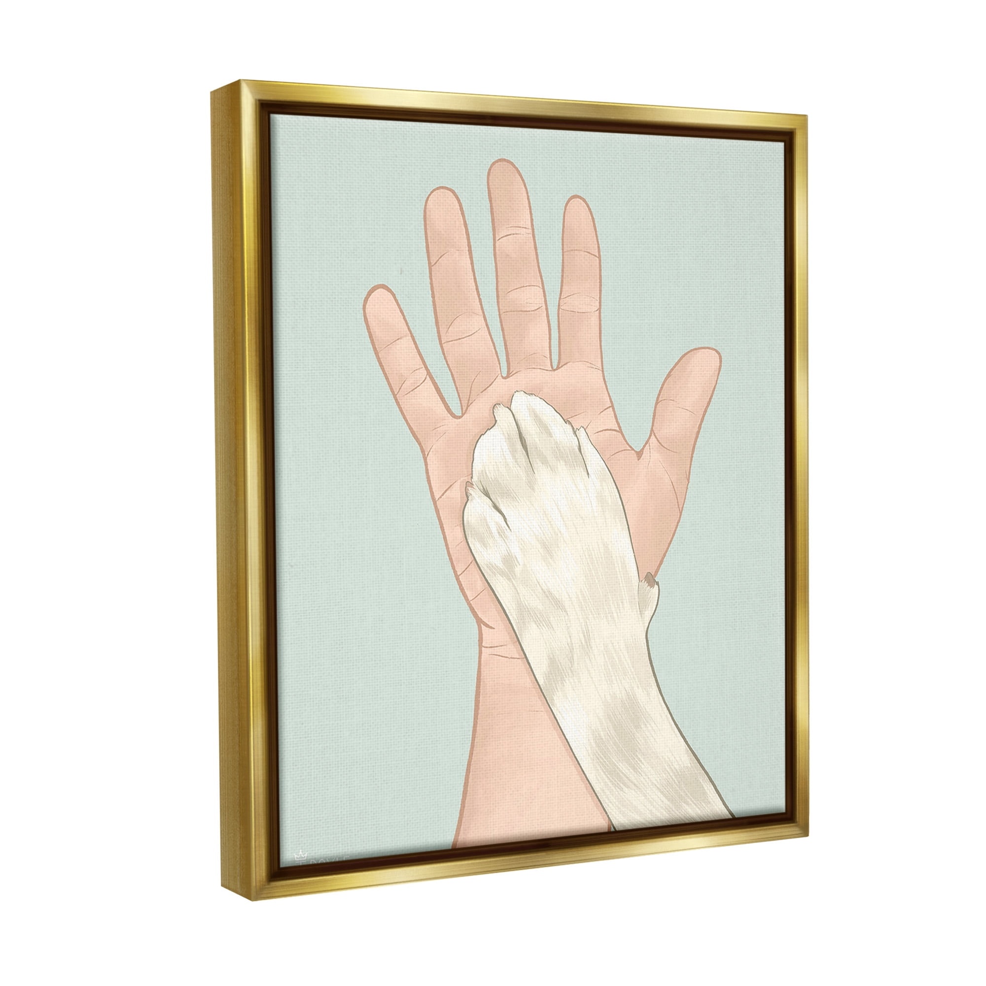 Stupell Industries Cat Paw High Five Animals & Insects Painting Gold Floater Framed Canvas Art Print Wall Art, 17 x 21