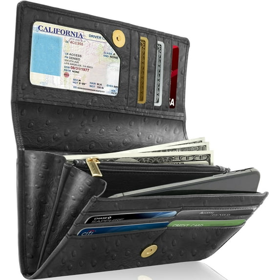 Genuine Leather Clutch Wallets For Women - Accordion Organizer Ladies Wallet With Removable Checkbook Cover And Gift Box RFID Blocking