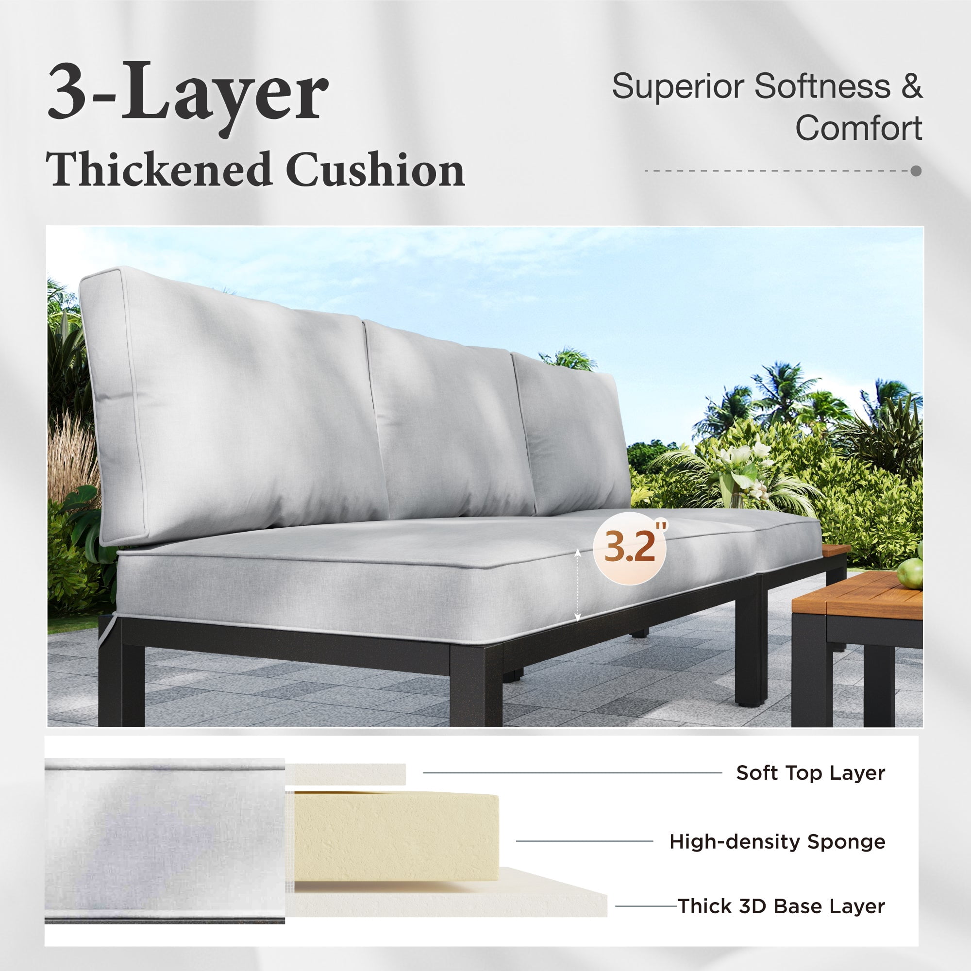 SUMMIT LIVING 6-Piece Outdoor Patio Furniture Set with Modular Sofa, Outdoor Patio Sectional Set with Wood Coffee Table and Built-in Side Table for Balcony & Couch
