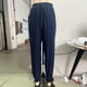 thumbnail image 3 of Pantalones Anchos Pantalones holgados para mujer Pantalones básicos con cordón Cintura elástica Color sólido Traje diario Cgtredaw Azul Marino L para Mujer, 3 of 8