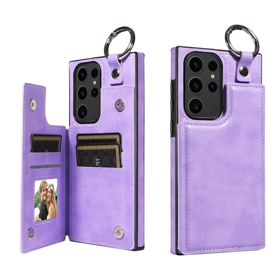 Dteck Case for Samsung Galaxy S23 Ultra,Magnetic Clasp Luxury PU Leather Card Slots Stand Durable Shockproof Case Back Wallet Flip Cover with Ring Buckle Cover for Galaxy S23 Ultra,Purple