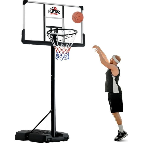 Play22 8ft-10ft Adjustable Height 44" Shatterproof Outdoor Portable Basketball System (Adult)
