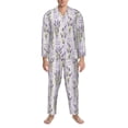 thumbnail image 3 of Fotbe Lavender Flowers Pijama de Hombre con Estampado de Manga Larga, Conjunto de 2 Piezas, Ropa de Dormir Suave y Cómoda con Bolsillos-Small, 3 of 7