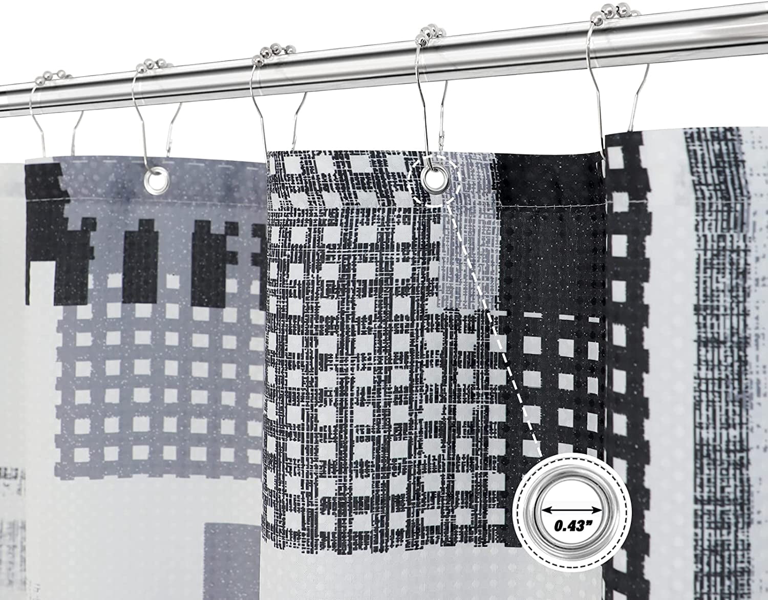 Shower Curtain Black and Grey Shower Curtain for Bathroom Black and White Shower Curtain Set Water Repellent Geometric with Heavy Duty Gray Bathroom Curtain for Hotels Bathtubs, 72x72