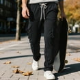 thumbnail image 2 of qelini Cargo Sweatpants for Men Elastic Waist Drawstring Pants Solid Straight Leg Pants Casual Trendy Trousers, 2 of 8