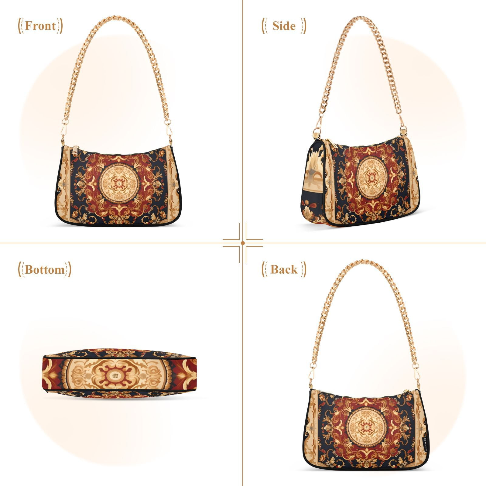 Boho PatternWomen Small Shoulder Bag Crossbody Tote Hobo Bags Purse Clutch Handbags with Chain Strap for Women