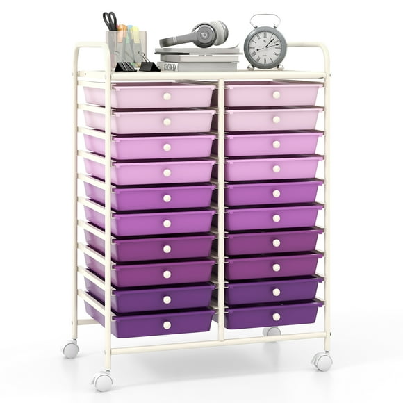 Gymax 20 Drawers Rolling Storage Cart Art Craft Organizer on Wheels Multipurpose Purple