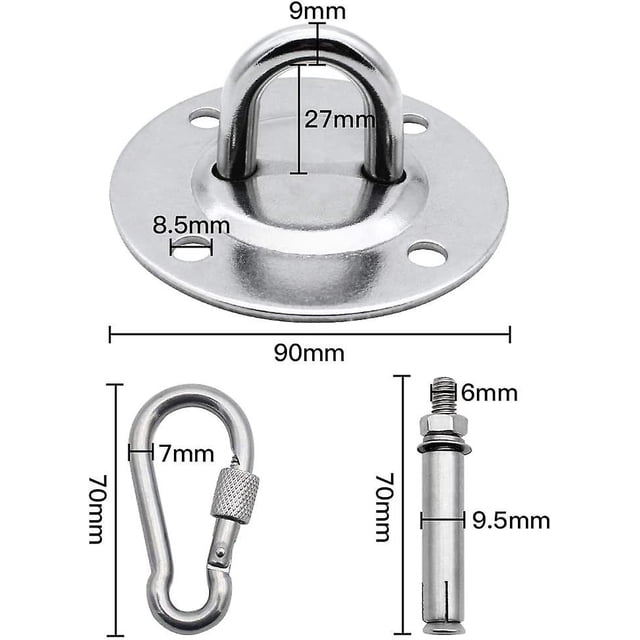 Piezas de acero inoxidable de alta resistencia, gancho para el techo, punzonado, soporte de bolsa, juego de hamaca con tornillos, adecuado para gimnasios de yoga aéreo, hamacas, pulling Punch Feliz Sencillez